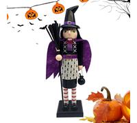 Krmoau Casse-Noisettes Halloween en Bois 35 cm, Chat Noir Sorcière Figure Effrayante Décor d'Intérieur, Ornement Horreur pour Étagère Coiffeuse Bibliothèque Salon Table de Chevet Vitrine