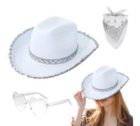 Krmoau Chapeau de cow-girl sequin - chapeau de robe costume, casque à la mode avec bandana et lunettes pour rassembler un concert