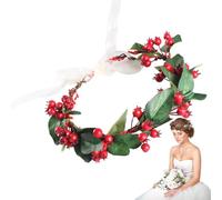 Krmoau Couronne de baies de Noël, Holly Berry Headpiece | Bandeau de Noël, Couronne de fleurs, Couronne de fleurs, Bandeau de festival vintage fait à la main avec baies naturelles pour la fête de
