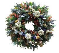 Krmoau Couronnes d'automne pour la porte d'entrée | Couronne de porte blanche citrouilles et feuilles | Couronne de saison campagne pour cheminée entrée murale Thanksgiving Noël