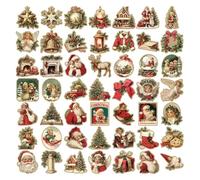 Krmoau Lot de 50 autocollants de Noël pour Noël - Étanche - Design rétro - Décoration pour l'extérieur et l'intérieur - Bouteille en verre - Réfrigérateur - Voiture - Salon