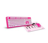 KROM BARBIE KANDY - Clavier à membrane LED blanche, souris 6400 DPI capteur optique, tapis de souris en caoutchouc souple et résistant, disposition italienne, couleur rose