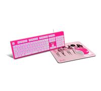 KROM BARBIE KANDY - Clavier à membrane LED blanche, souris avec capteur optique 6400 DPI, tapis en caoutchouc souple et résistant, disposition espagnole, couleur rose
