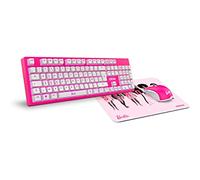 KROM BARBIE KANDY - Clavier à membrane LED blanche, souris capteur optique 6400 dpi, tapis de souris en caoutchouc souple et résistant, disposition française, couleur rose