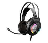 KROM KAPPA - Casque de jeu avec microphone, son stéréo, LED RVB arc-en-ciel, haut-parleurs de 50 mm, bandeau réglable, micro flexible, USB, compatible PC, noir