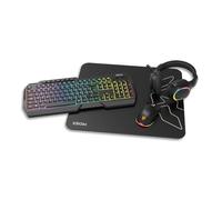 KROM KENTA - Combo Gaming 4 en 1 - Clavier RGB Rainbow, Layout Espagnol, Antighosting, Souris Optique 7200 DPI, Casque 50mm Stéréo et Tapis de Souris 450x400x3mm, Couleur Noir