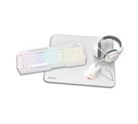KROM KENTA - Combo Gaming 4 en 1 - Clavier RGB Rainbow, Layout Espagnol, Antighosting, Souris Optique 7200 DPI, Casque 50mm Stéréo et Tapis de Souris 450x400x3mm, Couleur Blanc
