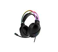 KROM KLAIM - Casque de jeu avec microphone, son stéréo Rainbow RGB LED, haut-parleurs 50mm, bandeau ajustable, micro flexible, USB, compatible PC, noir