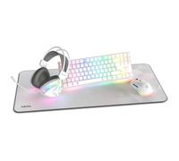 KROM Klass - Pack Gaming 4 en 1: Clavier mécanique TKL RGB, Layout Espagnol, Souris Optique 7200 DPI, Casque avec Haut-parleurs 50 mm, Tapis XXL, Set Complet pour PC et Portable Gamer, Blanc