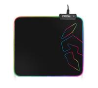KROM KNOUT RGB - Tapis de souris de jeu pour souris d'ordinateur, base en caoutchouc antidérapante, cadre cousu avec bande LED RGB, taille 320x270x3 mm, couleur noire