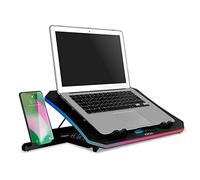 KROM KOOLER - Base de refroidissement pour ordinateurs portables jusqu'à 19", 6 ventilateurs, RGB, support pour smartphone, écran LCD et hub USB, couleur Noir