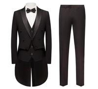 Kromoc Hommes Costume Trois pièces à Revers et Queue de Pie, Double Boutonnage, Veste, Gilet et Pantalon pour Les Spectacles