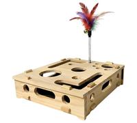 Kronabelle Boîte à jouets en bois pour chat, comprend un bâton de jeu pour chat et 3 balles hochet, jeu interactif, design labyrinthe, boîte d'enrichissement pour animaux de compagnie avec trous
