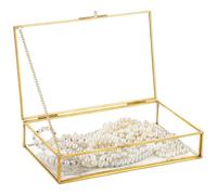 Kronabelle Boîte de présentation rectangulaire transparente pour bijoux, 22 x 13 x 4,6 cm, grand organisateur de bibelots transparents, boîte à bijoux, boîte à bijoux en verre transparent doré