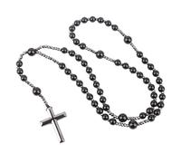 Kronabelle Collier avec croix en obsidienne noire, chapelet en cristal brillant de 65,6 cm avec croix, bijou de méditation pour homme et femme, symbole de protection contre les énergies négatives
