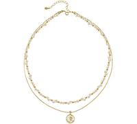 Kronabelle Collier superposé pour femme, collier de perles dorées avec pendentif rose double couche, détails émaillés, longueur réglable de 40 cm avec extension de 5,1 cm, boîte à bijoux incluse