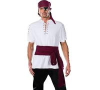 Kronabelle Ensemble de pirate pour homme 5 pièces avec chemise, bandana, ceinture, cache-œil et boucles d'oreilles, costume médiéval pour Halloween ou cosplay