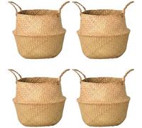 Kronabelle Lot de 4 petits paniers de fleurs tissés en jonc de mer, fabriqués à la main, paniers décoratifs rustiques naturels pour plantes et rangement