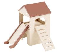Kronabelle Niche en bois pour cochon d'Inde à deux niveaux avec toboggan de grenier, double toboggan, rampe réglable, construction en bois robuste, facile à nettoyer, cachette spacieuse et confortable