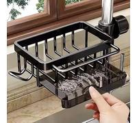 Kronabelle Organisateur pour robinet d’évier de cuisine, porte-éponge en aluminium version 2024, avec plateau d’égouttage amovible, caddy orientable à 360°, pour savon, brosse et porte-savon
