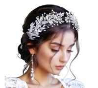 Kronabelle Serre-tête de mariée argenté avec strass, motif feuilles et fleurs, détails en fausses perles, accessoire de cheveux élégant pour mariées