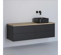 Kronenbach Cube meuble avec plan de travail 141x48.7x44.5 cm sous-lavabo suspendu noir-chêne KBWTKOWTL1414SMGH
