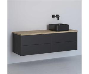 Kronenbach Cube meuble avec plan de travail 141x48.7x44.5 cm sous-lavabo suspendu noir-chêne KBWTKOWTL1414SMGH