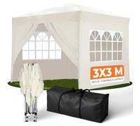 Kronenburg Pavillon Pliant Étanche 3x3m, Toit Anti-UV 50+, Tonnelle Champagne avec 4 Parois Latérales - Montage Rapide pour Jardin, Fêtes, Marchés, Camping