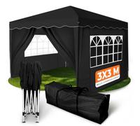 Kronenburg Tente de Réception Pliante Imperméable 3x3m avec 4 Parois Latérales, Protection UV 50+, Barnum Pliant Noir Robuste pour Jardin, Événements Extérieurs