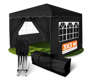 Kronenburg Tente de Réception Pliante Imperméable 3x3m avec 4 Parois Latérales, Protection UV 50+, Barnum Pliant Noir Robuste pour Jardin, Événements Extérieurs