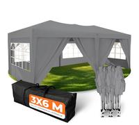 Kronenburg Tonnelle Pliante 3 x 3 m - étanche, Protection UV 50+, Structure en Acier - Bleu, avec 4 parois latérales (Gris, 3x6m avec 6 parois)
