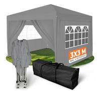 Kronenburg Tonnelle Pliante 3 x 3 m - étanche, Protection UV 50+, Structure en Acier - Bleu, avec 4 parois latérales (Gris, 3x3m avec 4 parois)