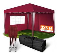 Kronenburg Tonnelle Pliante 3x3m Étanche UV 50+ avec 2 Parois Latérales - Barnum de Jardin Rouge pour Événements Extérieurs