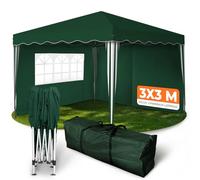 Kronenburg Tonnelle Pliante 3x3m Étanche UV 50+ avec 2 Parois Latérales - Barnum de Jardin Vert pour Événements Extérieurs