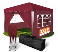 Kronenburg Tonnelle Pliante 3x3m Rouge Imperméable Protection UV 50+ avec 4 Parois Latérales - Barnum de Jardin Robuste pour Événements Extérieurs et Camping