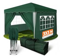 Kronenburg Tonnelle Pliante Étanche 3x3 m - Pavillon de Jardin Vert avec 4 Parois Latérales, Protection UV 50+