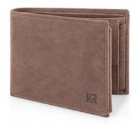 KRONIFY Portefeuille en cuir véritable pour homme - Protection RFID - Format paysage - Avec compartiment à monnaie - 13 compartiments pour cartes - Boîte élégante, Muscade, Taille unique, Classique