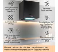 Klarstein Hotte Aspirante Ilot Central de Cuisine Silencieuse et Design, Débit d'air 595m³/h, Minuteur, 3 Modes, Contrôle via Application Mobile, Hotte Aspirante Suspendue Sans Evacuation et Charbon