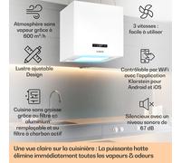 Klarstein Hotte Aspirante Ilot Central de Cuisine Silencieuse et Design, Débit d'air 595m³/h, Minuteur, 3 Modes, Contrôle via Application Mobile, Hotte Aspirante Suspendue Sans Evacuation et Charbon
