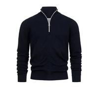 KRONSTADT KSCarlo Pull en tricot fin avec col montant et fermeture éclair pour homme, Sky Captain, S