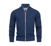 KRONSTADT KSErik Cardigan zippé pour homme avec col montant | Cardigan en tricot fin avec col et fermeture éclair, Mélange de bleu fédéral, M