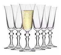 Krosno - Flûtes à Champagne 165 ml - Lot de 6 - Collection Krista - Cristal Sans Plomb - Design Élégant avec Pied Orné