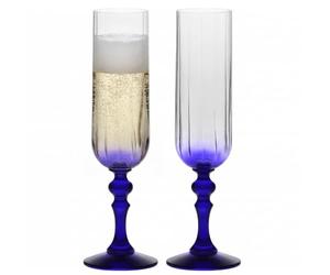 Krosno Flûtes à Champagne 2 x 220 ml, Pied Bleu Cobalt, Collection Bubble | Celebration Moments, Verres à prosecco, vin pétillant, cocktail, Cristal sans plomb, Compatibles lave-vaisselle, Idée cadeau