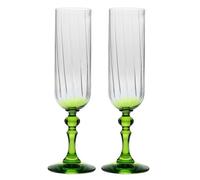 Krosno Flûtes à Champagne 200 ml avec pied vert clair, lot de 2 - pour mocktails, Mimosa, Prosecco, Cava et Spritz - cristal sans plomb - compatibles lave-vaisselle - Bubble Celebration Moments