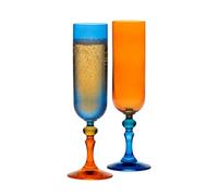 Krosno Flûtes à Champagne Bleu-Orange, lot de 2, 220 ml, Collection Bubble | Pour champagne prosecco mousseux et cocktails, Verres peints à la main, Coffret cadeau, Lavage à la main