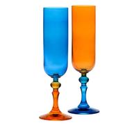 Krosno - Flûtes à champagne et prosecco colorées - 2 x 220 ml - Collection Bubble - Orange-Bleu - Cristal sans plomb - Peintes à la main