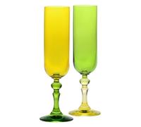 Krosno - Flûtes à Champagne et Prosecco colorées - 2 x 220 ml - Collection Bubble - Vert-Orange - Cristal sans plomb - Peintes à la main
