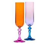 Krosno - Flûtes à Champagne et Prosecco Colorées - 2 x 220 ml - Collection Bubble - Rose-Orange - Cristal sans Plomb - Peintes à la Main