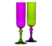 Krosno - Flûtes à Champagne et Prosecco Colorées - 2 x 220 ml - Collection Bubble - Vert & Violet - Cristal Sans Plomb - Peintes à la Main