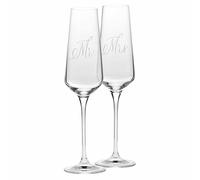 Krosno - Flûtes à Champagne et Prosecco Mr & Mrs 180 ml - Ensemble de 2 Verres - Faits à la Main - Verre en Cristal - Décor Blanc Mat - Pour Mariage et Cadeau de Couple